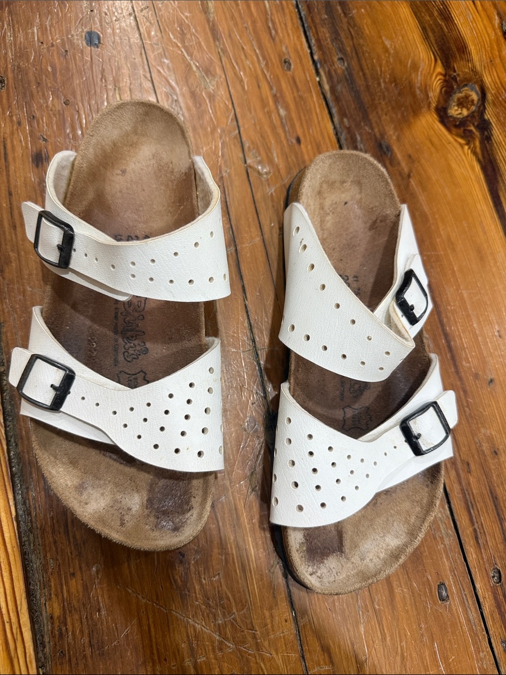 Birki’s White Double-Strap Perforated Buckle Sandals Size 41